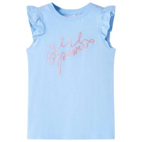 Camiseta infantil de manga volante azul claro 140