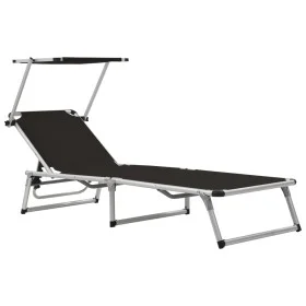 Folding lounger with aluminum and black textilene roof by vidaXL, Loungers - Ref: Foro24-44333, Price: 101,41 €, Discount: %