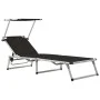 Folding lounger with aluminum and black textilene roof by vidaXL, Loungers - Ref: Foro24-44333, Price: 101,41 €, Discount: %