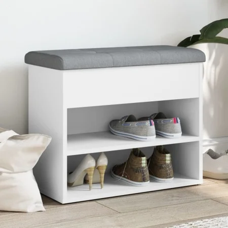 White engineered wood shoe bench 62x32x50 cm by , Benches for halls and storage - Ref: Foro24-835096, Price: 54,99 €, Discoun...