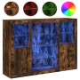 Sideboard with LED light 3 pieces engineered wood smoked oak by , Sideboards - Ref: Foro24-3209132, Price: 208,25 €, Discount: %