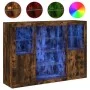 Sideboard with LED light 3 pieces engineered wood smoked oak by , Sideboards - Ref: Foro24-3209132, Price: 203,40 €, Discount: %