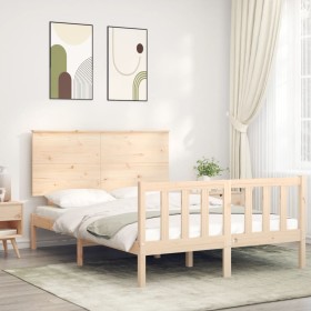 Bed frame with solid wood headboard 140x200 cm by , Beds and slatted bases - Ref: Foro24-3193401, Price: 139,21 €, Discount: %