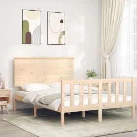 Bed frame with solid wood headboard 140x200 cm by , Beds and slatted bases - Ref: Foro24-3193401, Price: 137,38 €, Discount: %