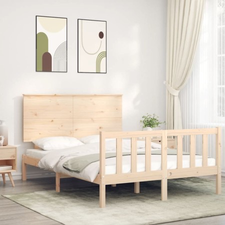 Bed frame with solid wood headboard 140x200 cm by , Beds and slatted bases - Ref: Foro24-3193401, Price: 139,21 €, Discount: %