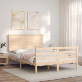 Bed frame with solid wood headboard 140x200 cm by , Beds and slatted bases - Ref: Foro24-3195221, Price: 133,03 €, Discount: %