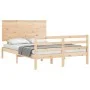 Bed frame with solid wood headboard 140x200 cm by , Beds and slatted bases - Ref: Foro24-3195221, Price: 133,03 €, Discount: %