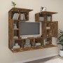 Set de muebles de TV 6 pzas madera contrachapada roble ahumado