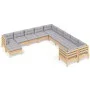 Garden furniture 11 pieces and gray pine wood cushions by , Garden sets - Ref: Foro24-3097054, Price: 837,33 €, Discount: %