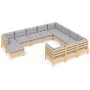 Muebles de jardín 11 pzas y cojines madera de pino gris de , Conjuntos de jardín - Ref: Foro24-3097042, Precio: 837,33 €, Des...