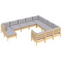 Garden furniture 11 pieces and gray pine wood cushions by , Garden sets - Ref: Foro24-3097042, Price: 837,33 €, Discount: %