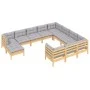 Muebles de jardín 11 pzas y cojines madera de pino gris de , Conjuntos de jardín - Ref: Foro24-3097042, Precio: 837,33 €, Des...