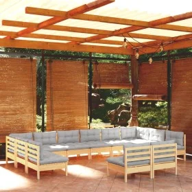 Muebles de jardín 12 pzas y cojines madera maciza de pino gris de , Conjuntos de jardín - Ref: Foro24-3097222, Precio: 916,61...