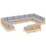 Garden furniture 12 pieces and cushions solid gray pine wood by , Garden sets - Ref: Foro24-3097222, Price: 875,50 €, Discoun...