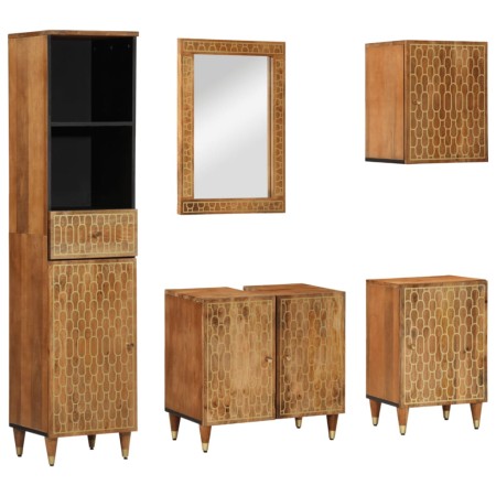 Conjunto de muebles de baño 5 piezas madera maciza de mango en Muebles de baño | Comprar online en Foro24