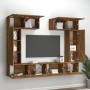 Set de muebles de TV 6 pzas madera contrachapada roble ahumado