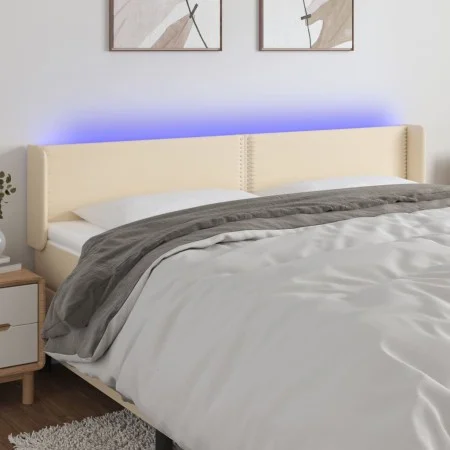 Cream fabric headboard with LED 203x16x78/88 cm by , Headboards and footboards - Ref: Foro24-3123123, Price: 64,19 €, Discoun...