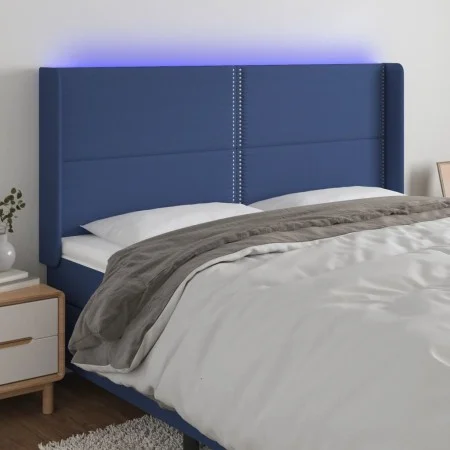 Kopfteil aus blauem Stoff mit LED 183x16x118/128 cm von , Kopf- und Fußteile - Ref: Foro24-3123928, Preis: 105,94 €, Rabatt: %