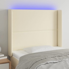 Cabecero con LED cuero sintético color crema 83x16x118/128 cm