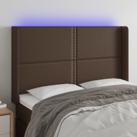 Cabecero con LED cuero sintético marrón 147x16x118/128 cm