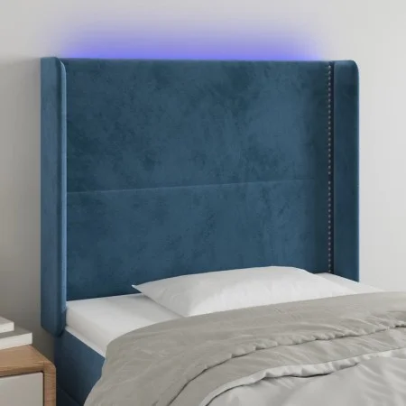 LED-Kopfteil aus dunkelblauem Samt, 83 x 16 x 118/128 cm von , Kopf- und Fußteile - Ref: Foro24-3123942, Preis: 83,61 €, Raba...