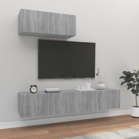 Set de muebles para TV 3 pzas madera contrachapada gris Sonoma en Muebles TV | Comprar online en Foro24