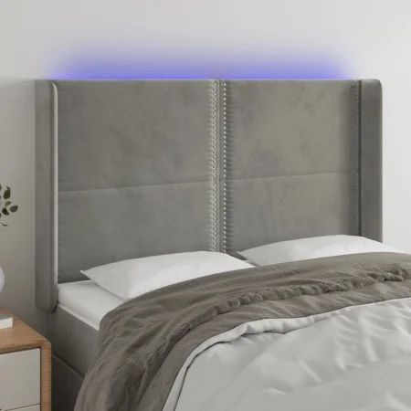 Light gray velvet headboard with LED 147x16x118/128 cm by , Headboards and footboards - Ref: Foro24-3123956, Price: 104,71 €,...