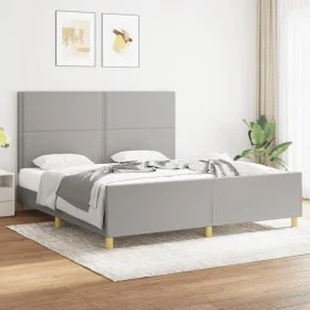 Bed frame with headboard light gray fabric 180x200 cm by , Beds and slatted bases - Ref: Foro24-3124992, Price: 220,24 €, Dis...