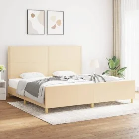 Bed frame with cream fabric headboard 200x200 cm by , Beds and slatted bases - Ref: Foro24-3125005, Price: 215,57 €, Discount: %