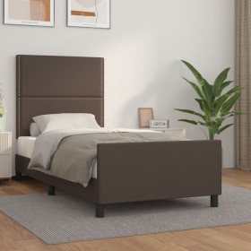 Estructura de cama con cabecero cuero sintético marrón 90x190cm