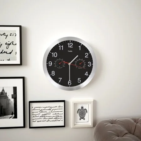 Reloj de pared de cuarzo higrómetro y termómetro 30 cm negro de vidaXL, Relojes de pared - Ref: Foro24-50624, Precio: 29,21 €...