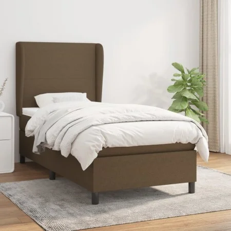 Box spring bed with dark brown fabric mattress 100x200 cm by , Beds and slatted bases - Ref: Foro24-3127784, Price: 369,06 €,...