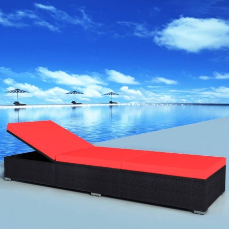 Sun lounger with black synthetic rattan cushion by vidaXL, Loungers - Ref: Foro24-44405, Price: 124,62 €, Discount: %