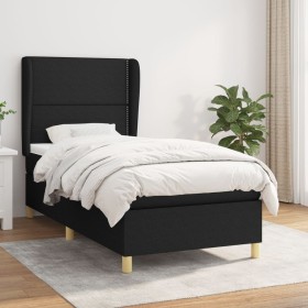 Cama box spring con colchón tela negro 90x200 cm