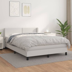 Cama box spring con colchón cuero sintético blanco 140x190 cm