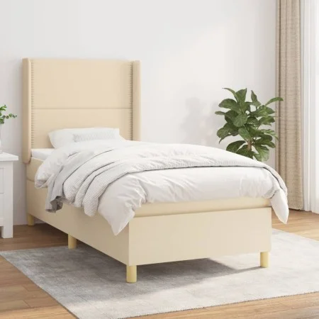 Box spring bed with cream fabric mattress 100x200 cm by , Beds and slatted bases - Ref: Foro24-3131894, Price: 332,81 €, Disc...