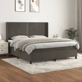 Box spring bed with dark gray velvet mattress 160x200 cm by , Beds and slatted bases - Ref: Foro24-3132628, Price: 508,95 €, ...