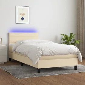 Boxspringbettmatratze und LED-Leuchten aus cremefarbenem Stoff 80x200 cm von , Betten und Lattenroste - Ref: Foro24-3133194, ...