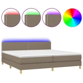 Box spring bed with LED mattress taupe gray fabric 200x200 cm by , Beds and slatted bases - Ref: Foro24-3133665, Price: 618,7...