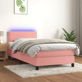 Box spring bed with mattress and LED pink velvet 100x200 cm by , Beds and slatted bases - Ref: Foro24-3134332, Price: 301,19 ...