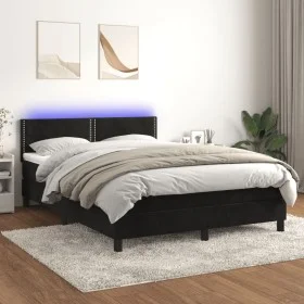 Box spring bed with mattress and LED black velvet 140x200 cm by , Beds and slatted bases - Ref: Foro24-3134347, Price: 406,29...
