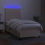 Box spring bed mattress and LED lights cream fabric 80x200 cm by , Beds and slatted bases - Ref: Foro24-3134834, Price: 321,4...
