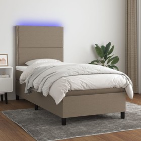 Cama box spring colchón y luces LED gris taupe 80x200 cm