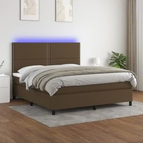Box spring bed mattress LED lights dark brown fabric 160x200cm by , Beds and slatted bases - Ref: Foro24-3134808, Price: 514,...