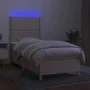 Box spring bed mattress and LED lights cream fabric 90x190 cm by , Beds and slatted bases - Ref: Foro24-3135322, Price: 335,7...
