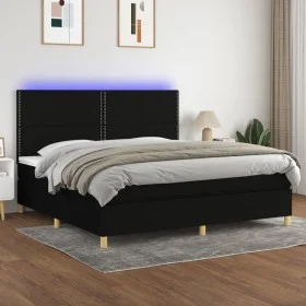 Box spring bed mattress and LED lights black fabric 200x200 cm by , Beds and slatted bases - Ref: Foro24-3135383, Price: 631,...