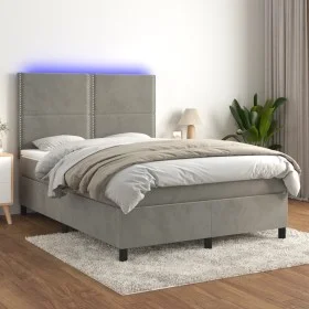 Boxspringbett mit Matratze und hellgrauem LED-Samt 140x200 cm von , Betten und Lattenroste - Ref: Foro24-3136065, Preis: 469,...