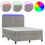 Box spring bed with mattress and LED light gray velvet 140x200 cm by , Beds and slatted bases - Ref: Foro24-3136065, Price: 4...