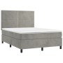 Box spring bed with mattress and LED light gray velvet 140x200 cm by , Beds and slatted bases - Ref: Foro24-3136065, Price: 4...