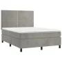 Box spring bed with mattress and LED light gray velvet 140x200 cm by , Beds and slatted bases - Ref: Foro24-3136065, Price: 4...